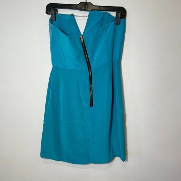 Naven Womens Bombshell Strapless Cocktail Silk Mini Dress Blue M V-Neck Y2k Zip - Picture 2 of 7
